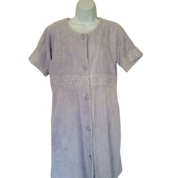 Stan Herman Robe Womens Lilac Terry Cloth Button-Front Short Sleeve Houseoat Che - Picture 10 of 10